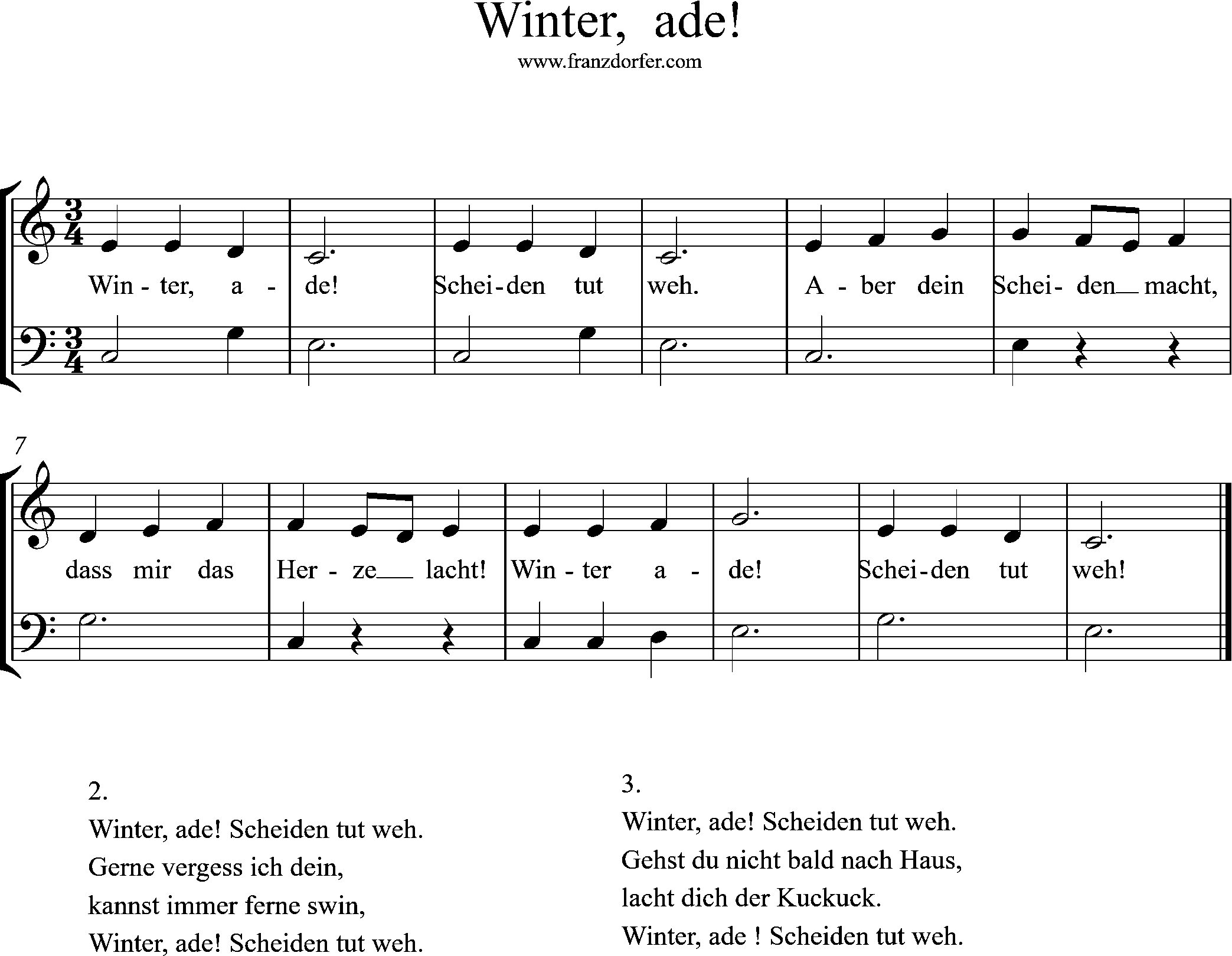 klaviernoten, Winter ade, C-Dur>>>